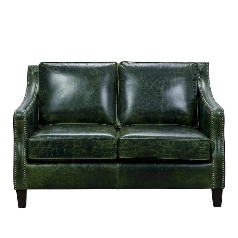 Distressed Green Top Grain Leather Loveseat