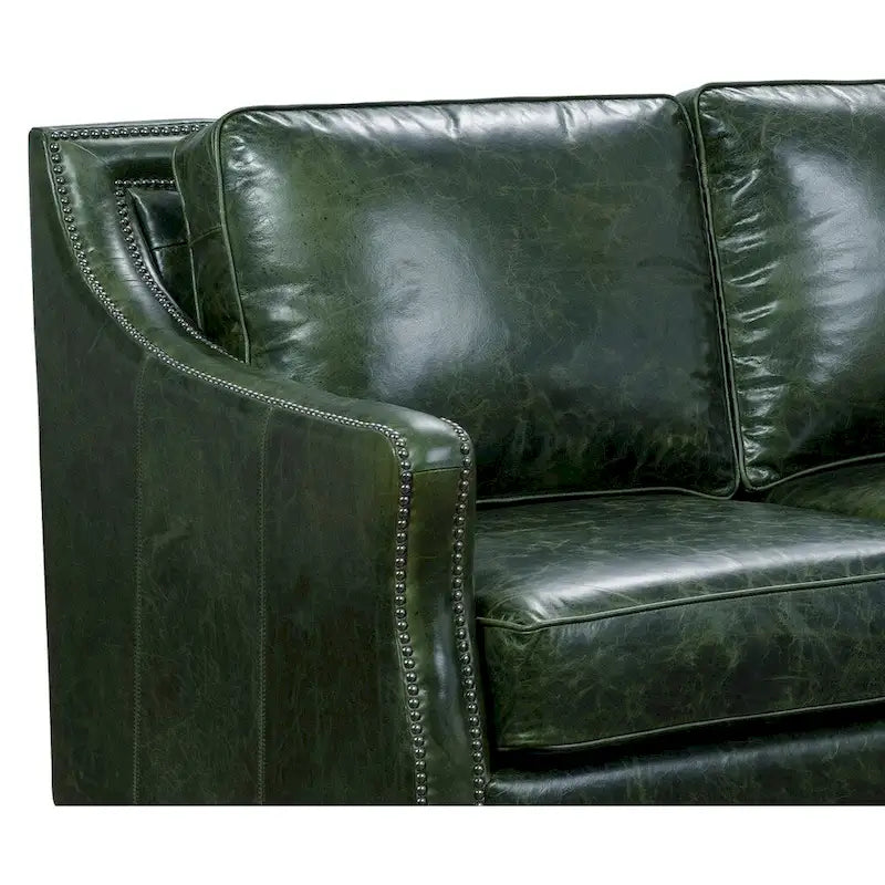 Distressed Green Top Grain Leather Loveseat