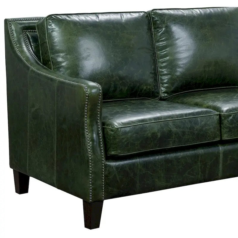 Distressed Green Top Grain Leather Loveseat