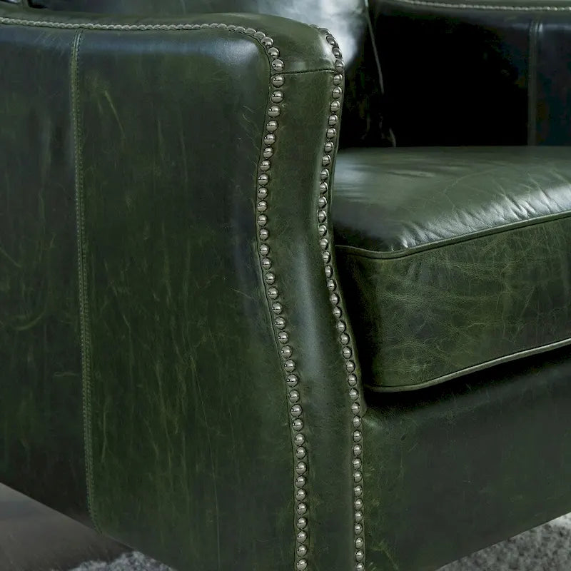 Distressed Green Top Grain Leather Loveseat