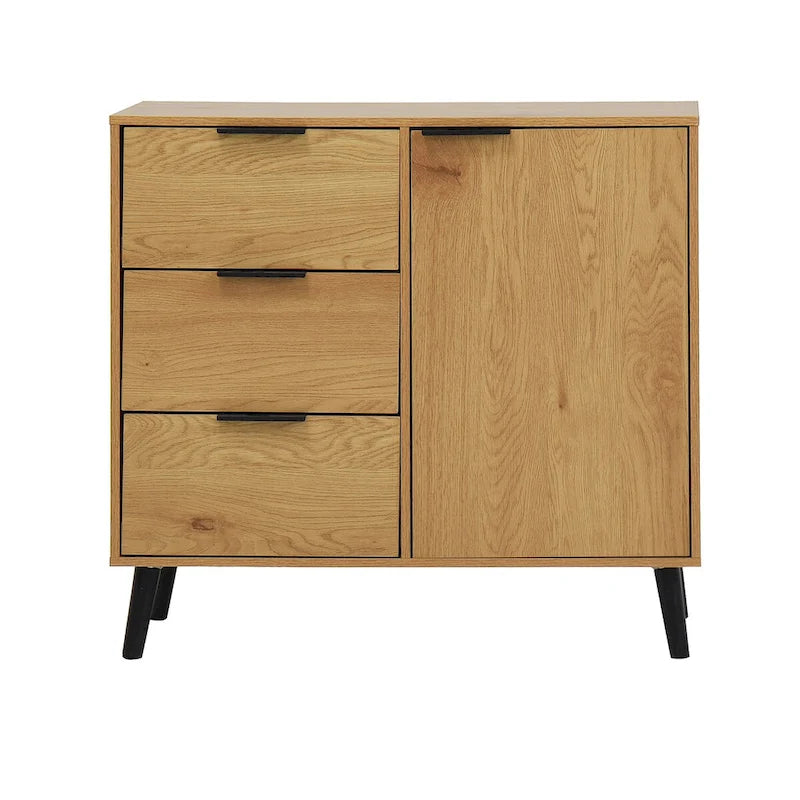 Storage Cabinet with 3 Drawers & Adjustable Shelf, Mid Century Cabinet with Door, Accent Cabinet for Living Room, Home Office
