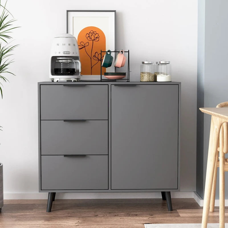 Storage Cabinet with 3 Drawers & Adjustable Shelf, Mid Century Cabinet with Door, Accent Cabinet for Living Room, Home Office