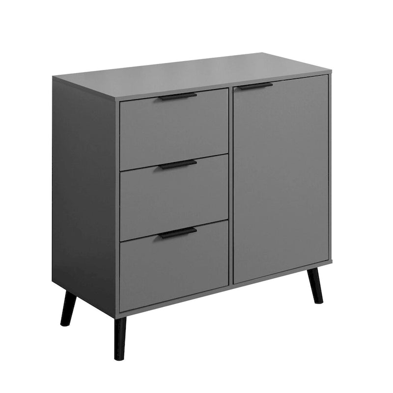 Storage Cabinet with 3 Drawers & Adjustable Shelf, Mid Century Cabinet with Door, Accent Cabinet for Living Room, Home Office