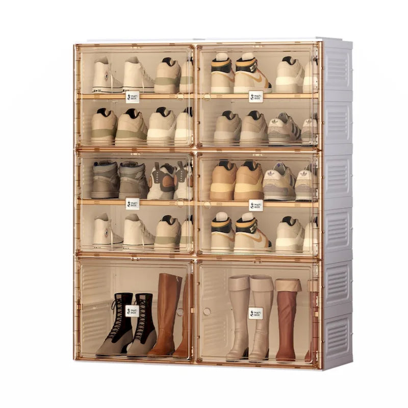 Stackable Storage Organizer Cabinet with Doors and Shelves,Shoe Box for Closet