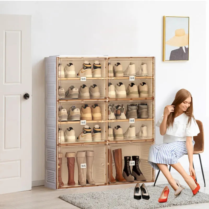 Stackable Storage Organizer Cabinet with Doors and Shelves