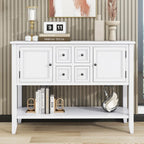 Ample Storage Vintage Console Table with Four Small Drawers and Bottom Shelf for Living Rooms, Entrances and Kitchens