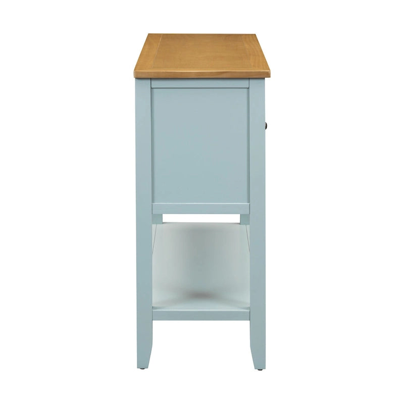 Ample Storage Vintage Console Table with Four Small Drawers and Bottom Shelf for Living Rooms, Entrances and Kitchens