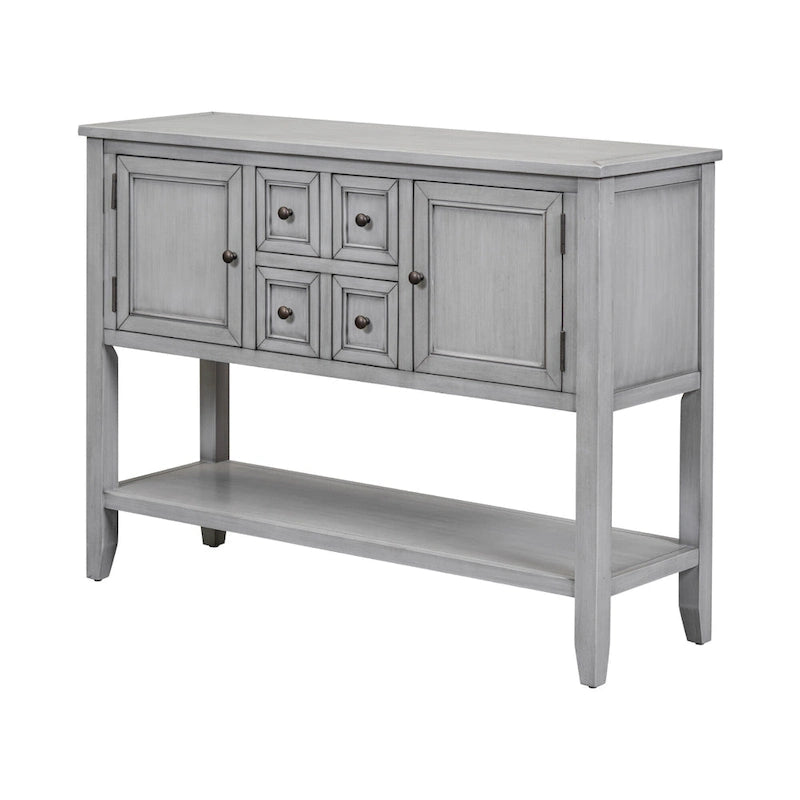 Ample Storage Vintage Console Table with Four Small Drawers and Bottom Shelf for Living Rooms, Entrances and Kitchens