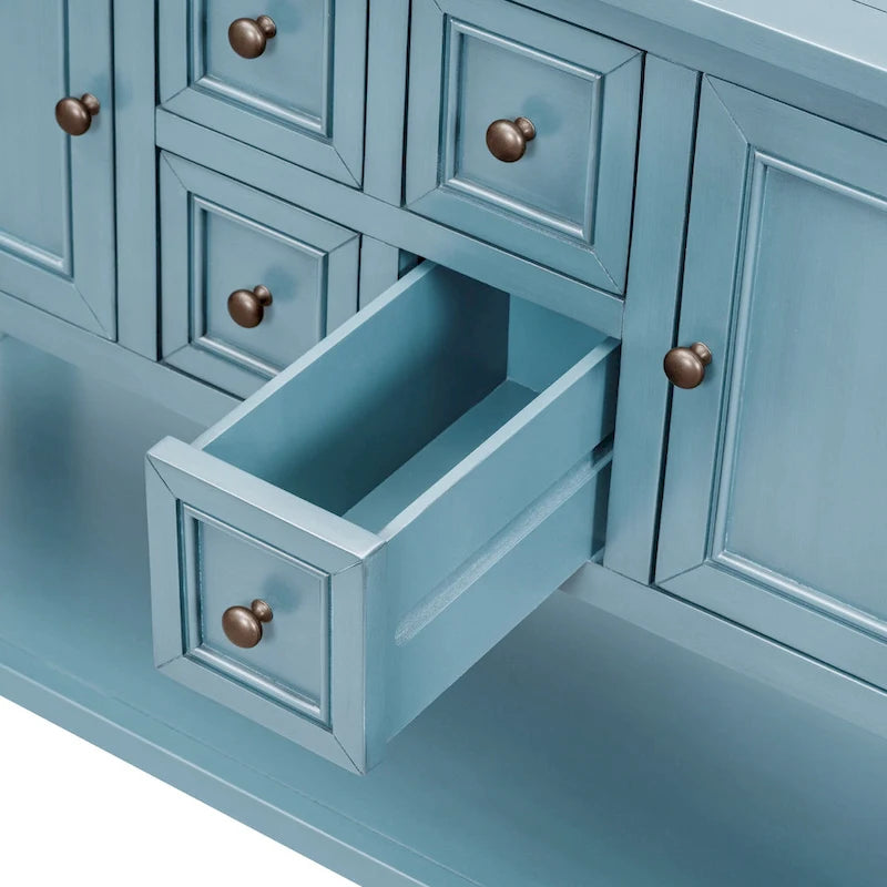Ample Storage Vintage Console Table with Four Small Drawers and Bottom Shelf for Living Rooms, Entrances and Kitchens