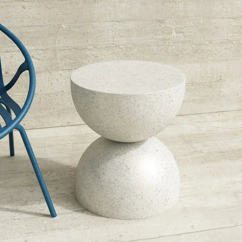 Side Table Indoor/Outdoor Stone White w/ Gold Flakes