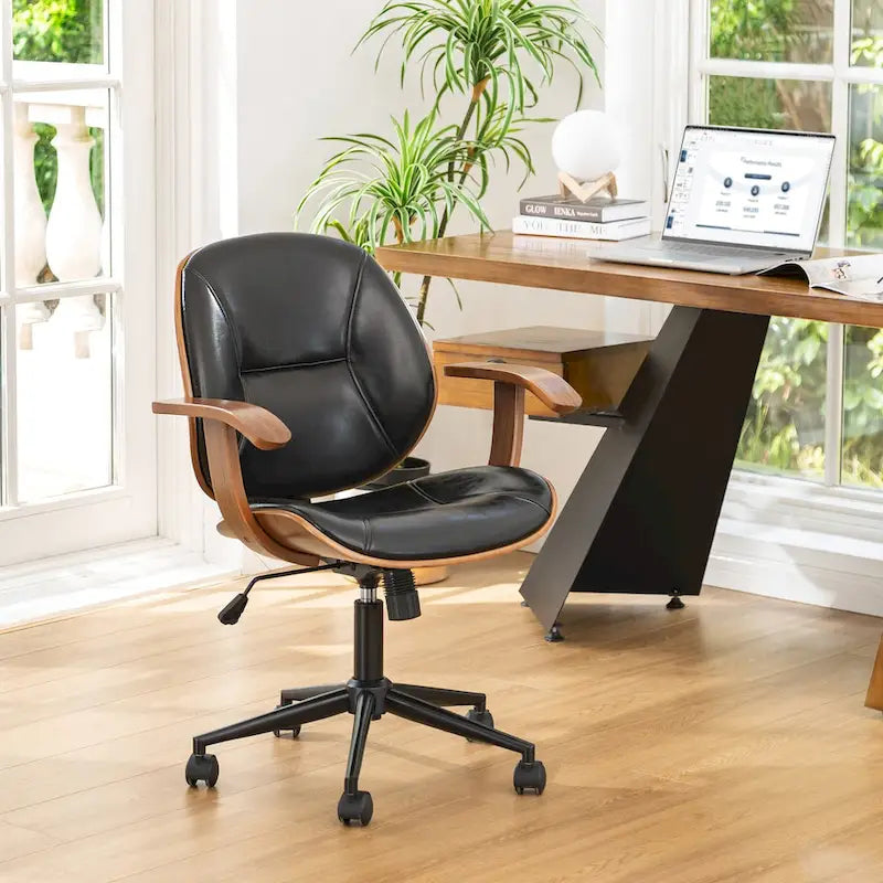 Glitzhome Modern Ergonomic Faux Leather Gaslift Adjustable Swivel Office Task Chair