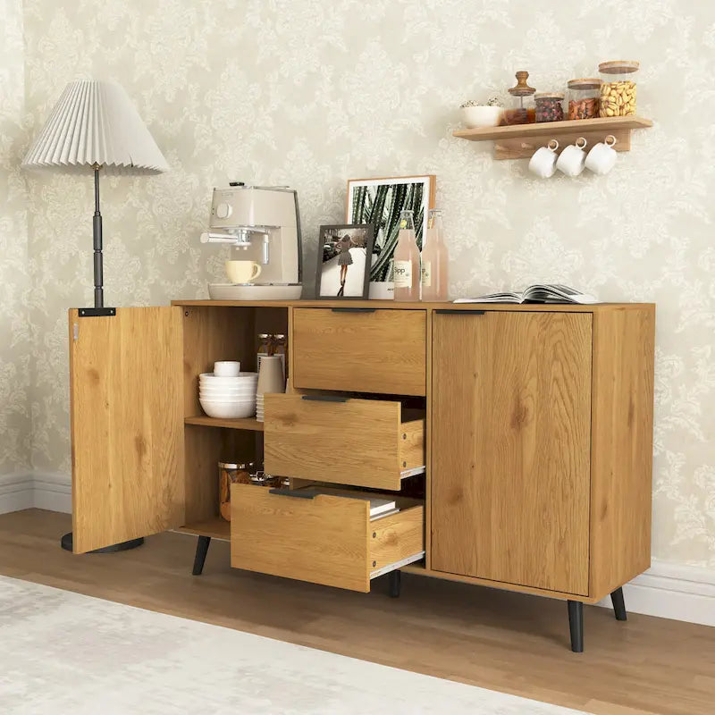 Sideboard Buffet Cabinet with Storage and Wood Coffee Bar Cabinet with Drawers and Doors