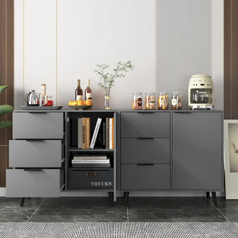 Sideboard Buffet Cabinet with Storage and Wood Coffee Bar Cabinet with Drawers and Doors