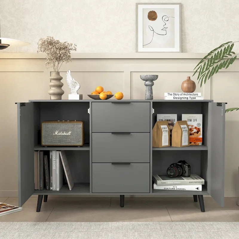Sideboard Buffet Cabinet with Storage and Wood Coffee Bar Cabinet with Drawers and Doors