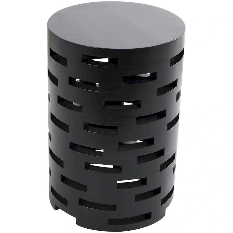 Wood Geometric Brick Inspired Cutout Side End Accent Table in Black