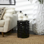 Wood Geometric Brick Inspired Cutout Side End Accent Table in Black