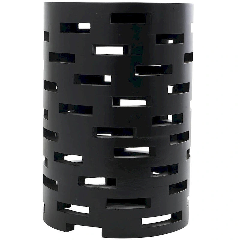 Wood Geometric Brick Inspired Cutout Side End Accent Table in Black
