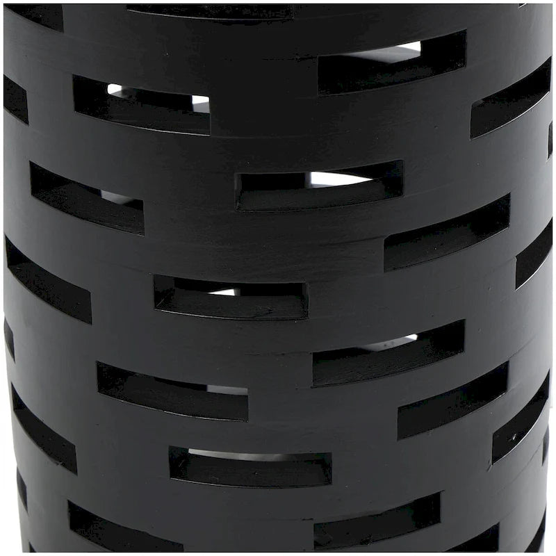 Wood Geometric Brick Inspired Cutout Side End Accent Table in Black