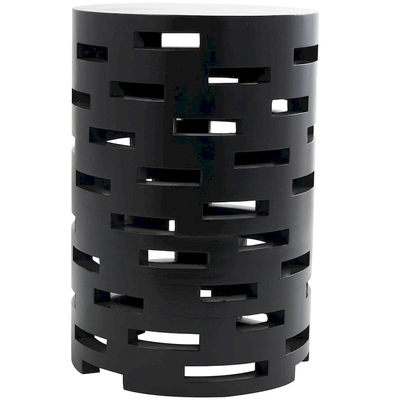 Wood Geometric Brick Inspired Cutout Side End Accent Table in Black