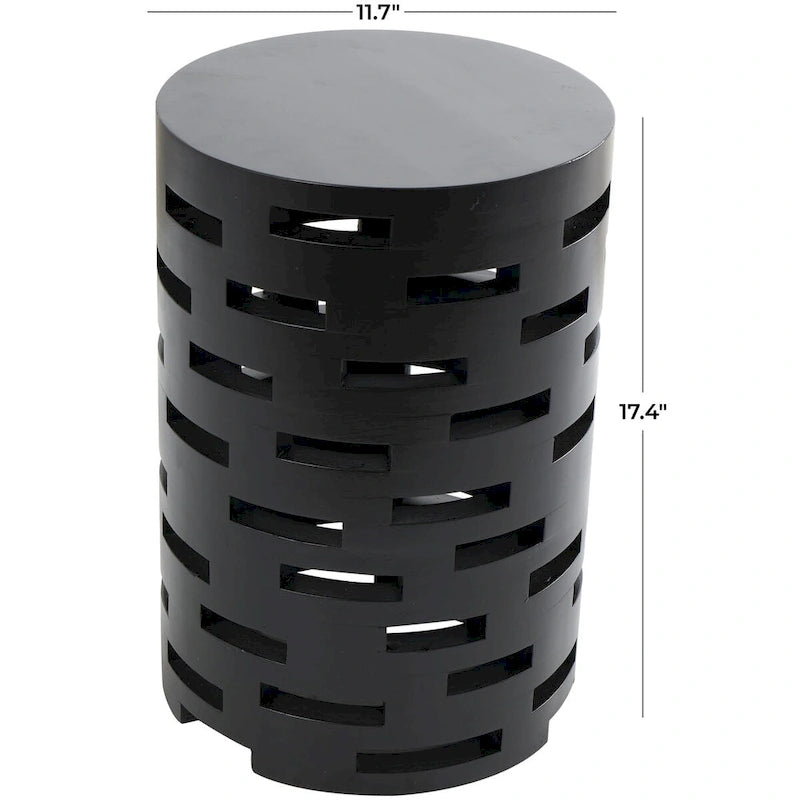 Wood Geometric Brick Inspired Cutout Side End Accent Table in Black